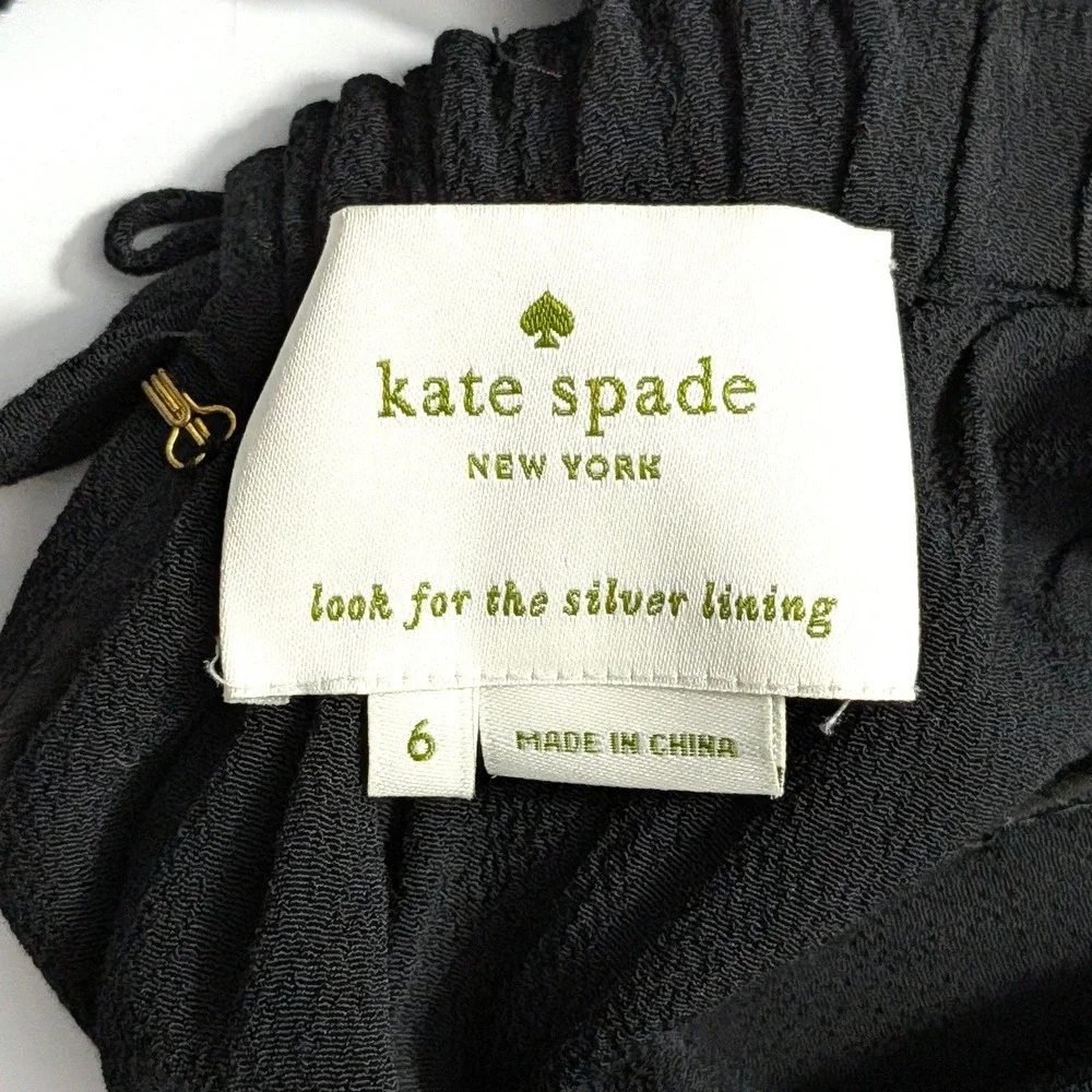 Kate Spade Black Sleeveless Midi Dress Smocked Waist Pockets Minimalist‎ Size 6